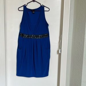 Royal blue with black beading sleeveless dress